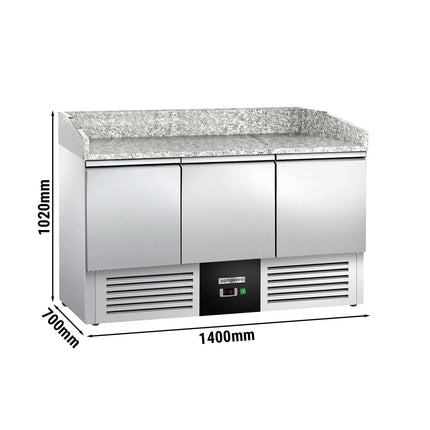 GGM Gastro Commercial Pizza Prep Counter - Granite Top PREMIUM - 1400x700mm - with 3 doors