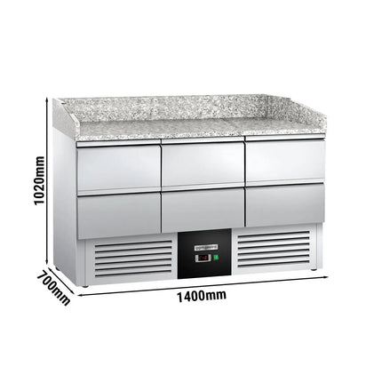 GGM Gastro Commercial Pizza Prep Counter - Granite Top PREMIUM - 1400x700mm - with 0 doors & 6 dough drawers