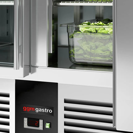 GGM Gastro Commercial Pizza Prep Counter - Granite Top PREMIUM - 1400x700mm - with 3 glass doors