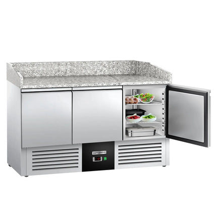 GGM Gastro Commercial Pizza Prep Counter - Granite Top PREMIUM - 1400x700mm - with 3 doors