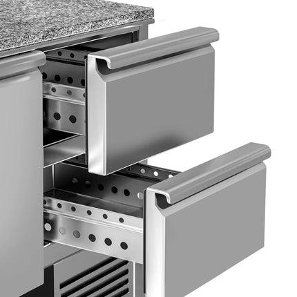 GGM Gastro Commercial Pizza Prep Counter - Granite Top PREMIUM - 1400x700mm - with 2 doors & 2 drawers