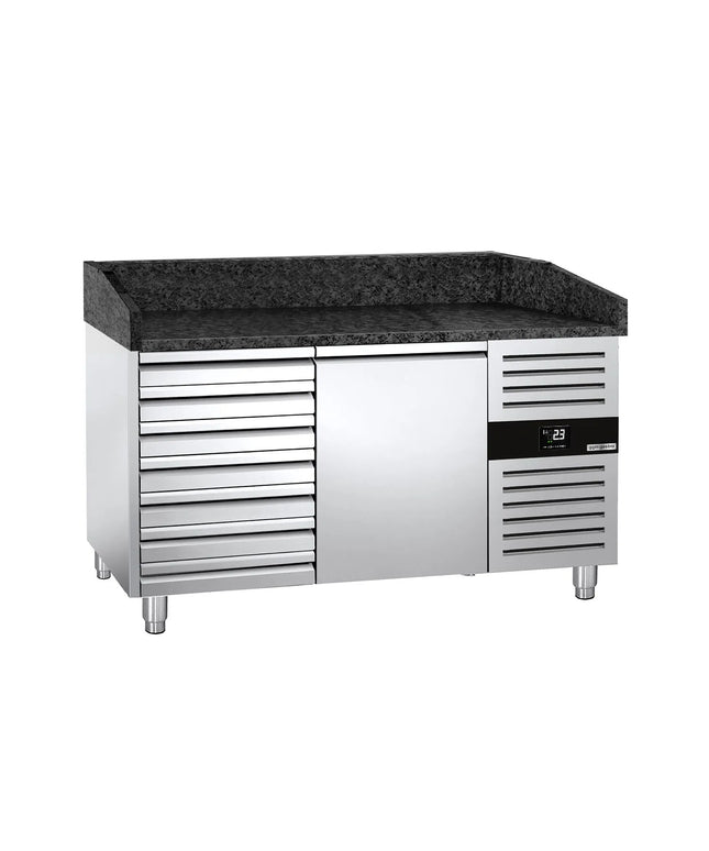 GGM Gastro Commercial Pizza Prep Counter - Granite Top PREMIUM - 1500x800mm - with 1 doors & 7 drawers