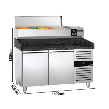 GGM Gastro Commercial Pizza Prep Counter - Granite Top PREMIUM - 1500x800mm - with 2 doors - incl. refrigerated topping unit - 6x GN 1/3