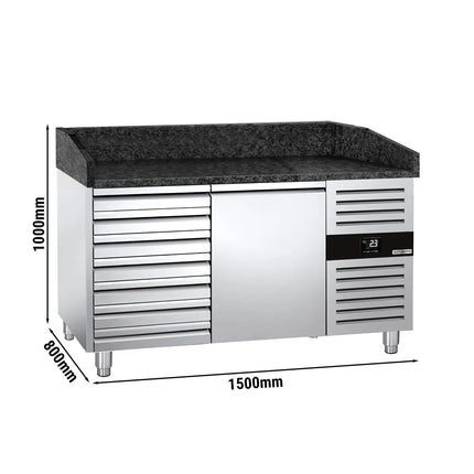 GGM Gastro Commercial Pizza Prep Counter - Granite Top PREMIUM - 1500x800mm - with 1 doors & 7 drawers