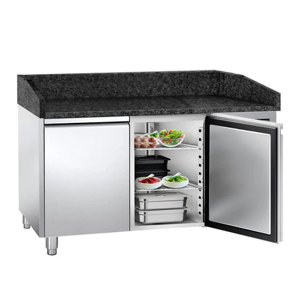 GGM Gastro Commercial Pizza Prep Counter - Granite Top PREMIUM - 1500x800mm - with 2 doors