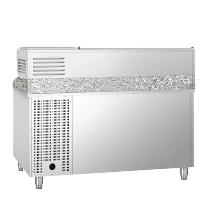 GGM Gastro Commercial Pizza Prep Counter - Granite Top PREMIUM - 1500x800mm - with 1 doors & 7 drawers - incl. refrigerated topping unit - 6x GN 1/3
