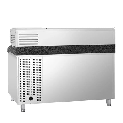 GGM Gastro Commercial Pizza Prep Counter - Granite Top PREMIUM - 1500x800mm - with 2 doors - incl. refrigerated topping unit - 6x GN 1/3