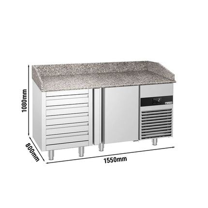 GGM Gastro Commercial Pizza Prep Counter - Granite Top PREMIUM - 1550x800mm - with 3 doors & 3 drawers