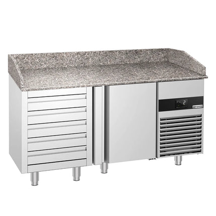 GGM Gastro Commercial Pizza Prep Counter - Granite Top PREMIUM - 1550x800mm - with 3 doors & 3 drawers