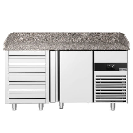 GGM Gastro Commercial Pizza Prep Counter - Granite Top PREMIUM - 1550x800mm - with 3 doors & 3 drawers