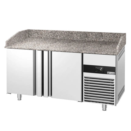 GGM Gastro Commercial Pizza Prep Counter - Granite Top PREMIUM - 1550x800mm - with 2 doors