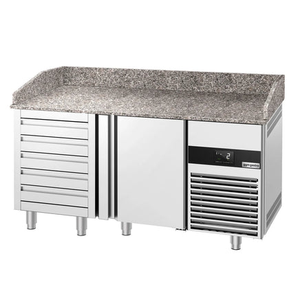 GGM Gastro Commercial Pizza Prep Counter - Granite Top PREMIUM - 1550x800mm - with 3 doors & 3 drawers