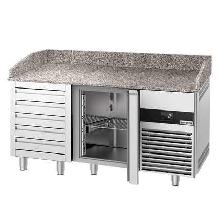 GGM Gastro Commercial Pizza Prep Counter - Granite Top PREMIUM - 1550x800mm - with 3 doors & 3 drawers
