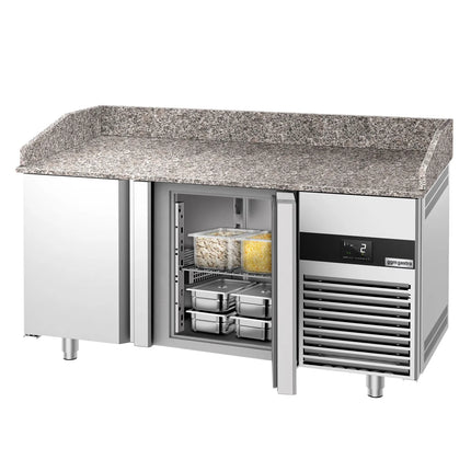 GGM Gastro Commercial Pizza Prep Counter - Granite Top PREMIUM - 1550x800mm - with 2 doors
