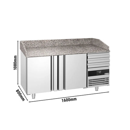 GGM Gastro Commercial Pizza Prep Counter - Granite Top PREMIUM - 1600x800mm - with 2 doors & 3 drawers