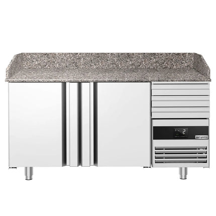 GGM Gastro Commercial Pizza Prep Counter - Granite Top PREMIUM - 1600x800mm - with 2 doors & 3 drawers