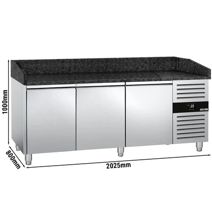 GGM Gastro Commercial Pizza Prep Counter - Granite Top PREMIUM - 2025x800mm - with 3 doors