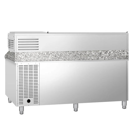 GGM Gastro Commercial Pizza Prep Counter - Granite Top PREMIUM - 2025x800mm - with 3 doors - incl. refrigerated topping unit with glass sneeze guard LED - 10x GN 1/4
