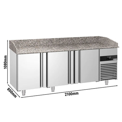 GGM Gastro Commercial Pizza Prep Counter - Granite Top PREMIUM - 2100x800mm - with 3 doors