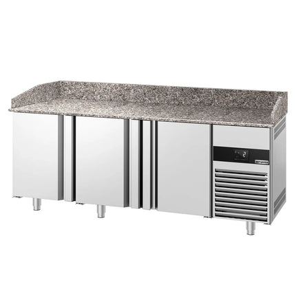 GGM Gastro Commercial Pizza Prep Counter - Granite Top PREMIUM - 2100x800mm - with 3 doors