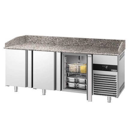 GGM Gastro Commercial Pizza Prep Counter - Granite Top PREMIUM - 2100x800mm - with 3 doors