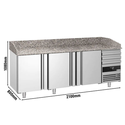 GGM Gastro Commercial Pizza Prep Counter - Granite Top PREMIUM - 2150x800mm - with 3 doors & 3 drawers