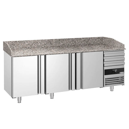 GGM Gastro Commercial Pizza Prep Counter - Granite Top PREMIUM - 2150x800mm - with 3 doors & 3 drawers