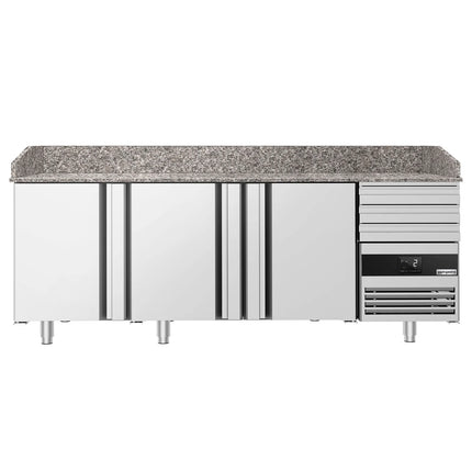 GGM Gastro Commercial Pizza Prep Counter - Granite Top PREMIUM - 2150x800mm - with 3 doors & 3 drawers