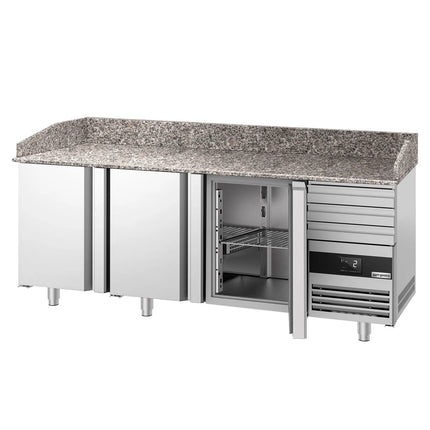GGM Gastro Commercial Pizza Prep Counter - Granite Top PREMIUM - 2150x800mm - with 3 doors & 3 drawers