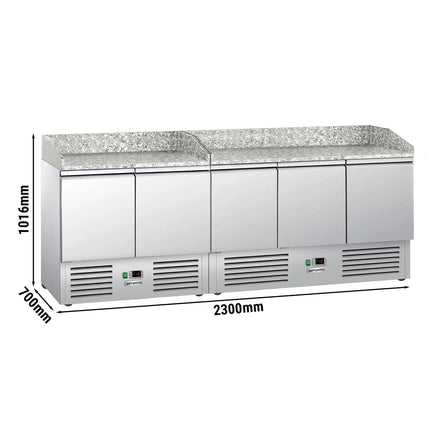 GGM Gastro Commercial Pizza Prep Counter - Granite Top PREMIUM - 2300x700mm - with 5 doors
