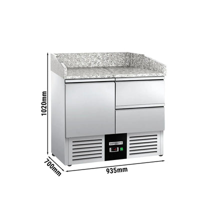 GGM Gastro Commercial Pizza Prep Counter - Granite Top PREMIUM - 935x700mm - with 1 doors & 2 drawers