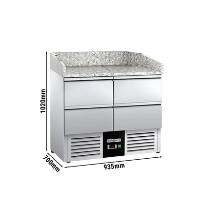 GGM Gastro Commercial Pizza Prep Counter - Granite Top PREMIUM - 935x700mm - with 0 doors & 4 dough drawers