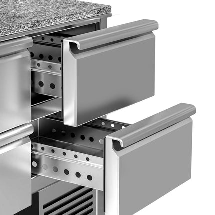 GGM Gastro Commercial Pizza Prep Counter - Granite Top PREMIUM - 935x700mm - with 0 doors & 4 dough drawers