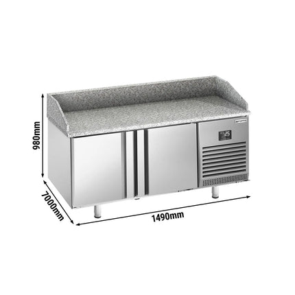 GGM Gastro Commercial Pizza Prep Counter - Granite Top PREMIUM PLUS - 1490x700mm - with 2 doors