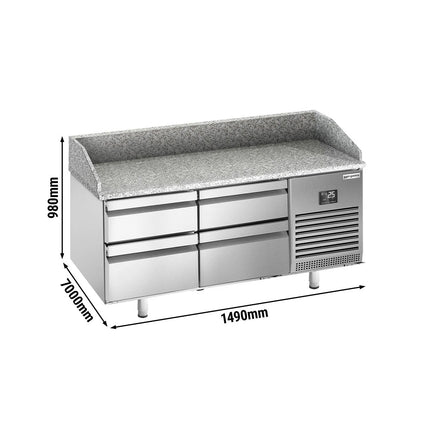 GGM Gastro Commercial Pizza Prep Counter - Granite Top PREMIUM PLUS - 1490x700mm - with 0 doors & 4 drawers