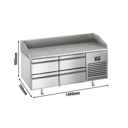 GGM Gastro Commercial Pizza Prep Counter - Granite Top PREMIUM PLUS - 1490x700mm - with 0 doors & 4 drawers