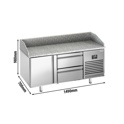 GGM Gastro Commercial Pizza Prep Counter - Granite Top PREMIUM PLUS - 1490x700mm - with 1 doors & 2 drawers
