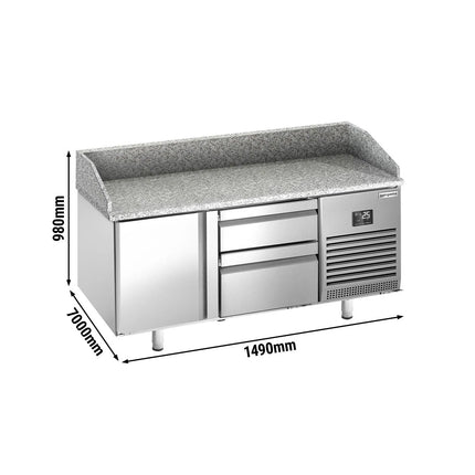 GGM Gastro Commercial Pizza Prep Counter - Granite Top PREMIUM PLUS - 1490x700mm - with 1 doors & 2 drawers