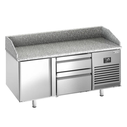 GGM Gastro Commercial Pizza Prep Counter - Granite Top PREMIUM PLUS - 1490x700mm - with 1 doors & 2 drawers