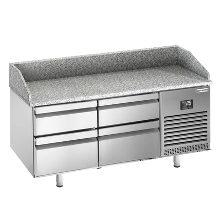 GGM Gastro Commercial Pizza Prep Counter - Granite Top PREMIUM PLUS - 1490x700mm - with 0 doors & 4 drawers