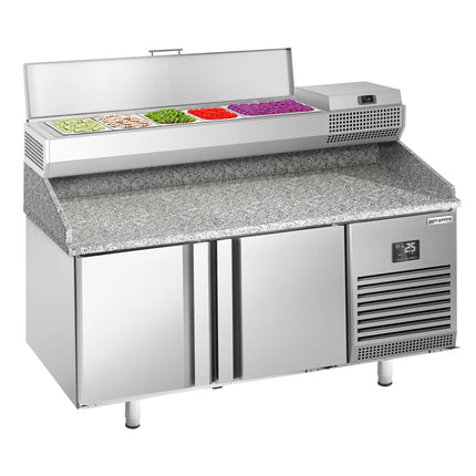 GGM Gastro Commercial Pizza Prep Counter - Granite Top PREMIUM PLUS - 1490x700mm - with 2 doors - incl. refrigerated topping unit - 6x GN 1/4