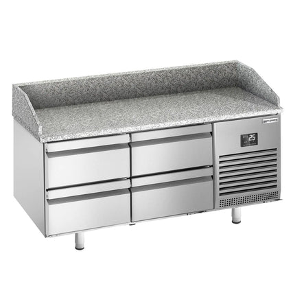 GGM Gastro Commercial Pizza Prep Counter - Granite Top PREMIUM PLUS - 1490x700mm - with 0 doors & 4 drawers