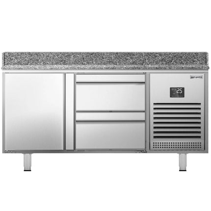 GGM Gastro Commercial Pizza Prep Counter - Granite Top PREMIUM PLUS - 1490x700mm - with 1 doors & 2 drawers