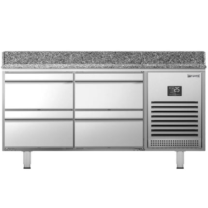 GGM Gastro Commercial Pizza Prep Counter - Granite Top PREMIUM PLUS - 1490x700mm - with 0 doors & 4 drawers