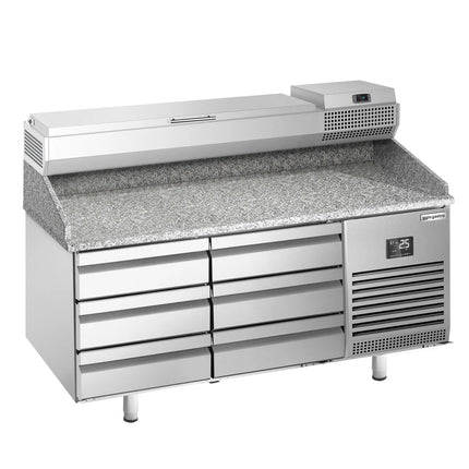 GGM Gastro Commercial Pizza Prep Counter - Granite Top PREMIUM PLUS - 1490x700mm - with 0 doors & 6 drawers - incl. refrigerated topping unit - 6x GN 1/4