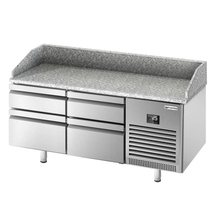GGM Gastro Commercial Pizza Prep Counter - Granite Top PREMIUM PLUS - 1490x700mm - with 0 doors & 4 drawers