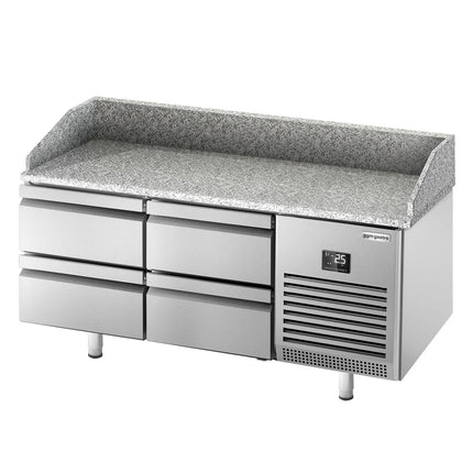 GGM Gastro Commercial Pizza Prep Counter - Granite Top PREMIUM PLUS - 1490x700mm - with 0 doors & 4 drawers