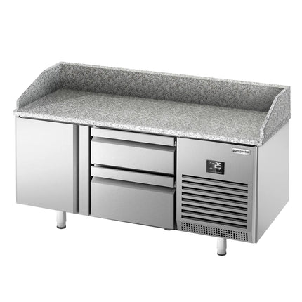 GGM Gastro Commercial Pizza Prep Counter - Granite Top PREMIUM PLUS - 1490x700mm - with 1 doors & 2 drawers