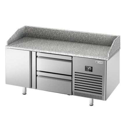 GGM Gastro Commercial Pizza Prep Counter - Granite Top PREMIUM PLUS - 1490x700mm - with 1 doors & 2 drawers