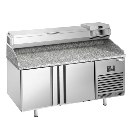GGM Gastro Commercial Pizza Prep Counter - Granite Top PREMIUM PLUS - 1490x700mm - with 2 doors - incl. refrigerated topping unit - 6x GN 1/4